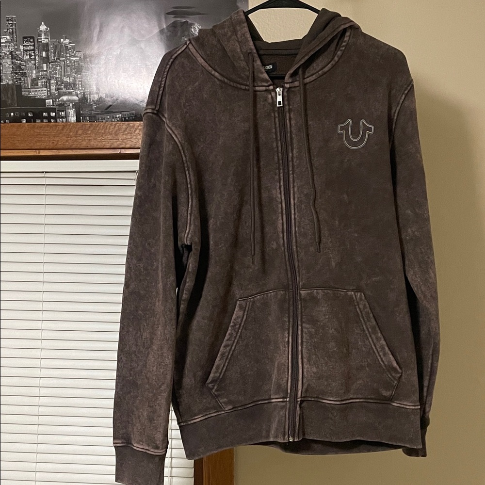 True Religion Men's Dark Brown Zip-Up Sweater